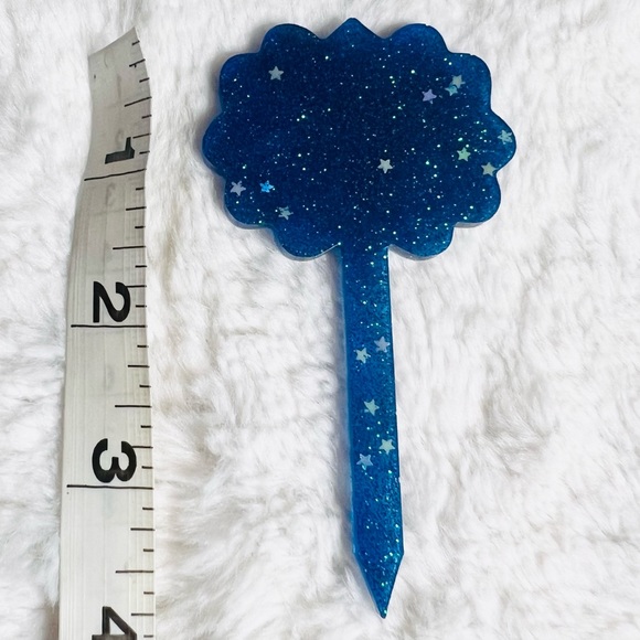 Blue Glitter Plant Markers Set of 3 Hand Crafted Resin Gift Set Cake Toppers - Picture 6 of 7